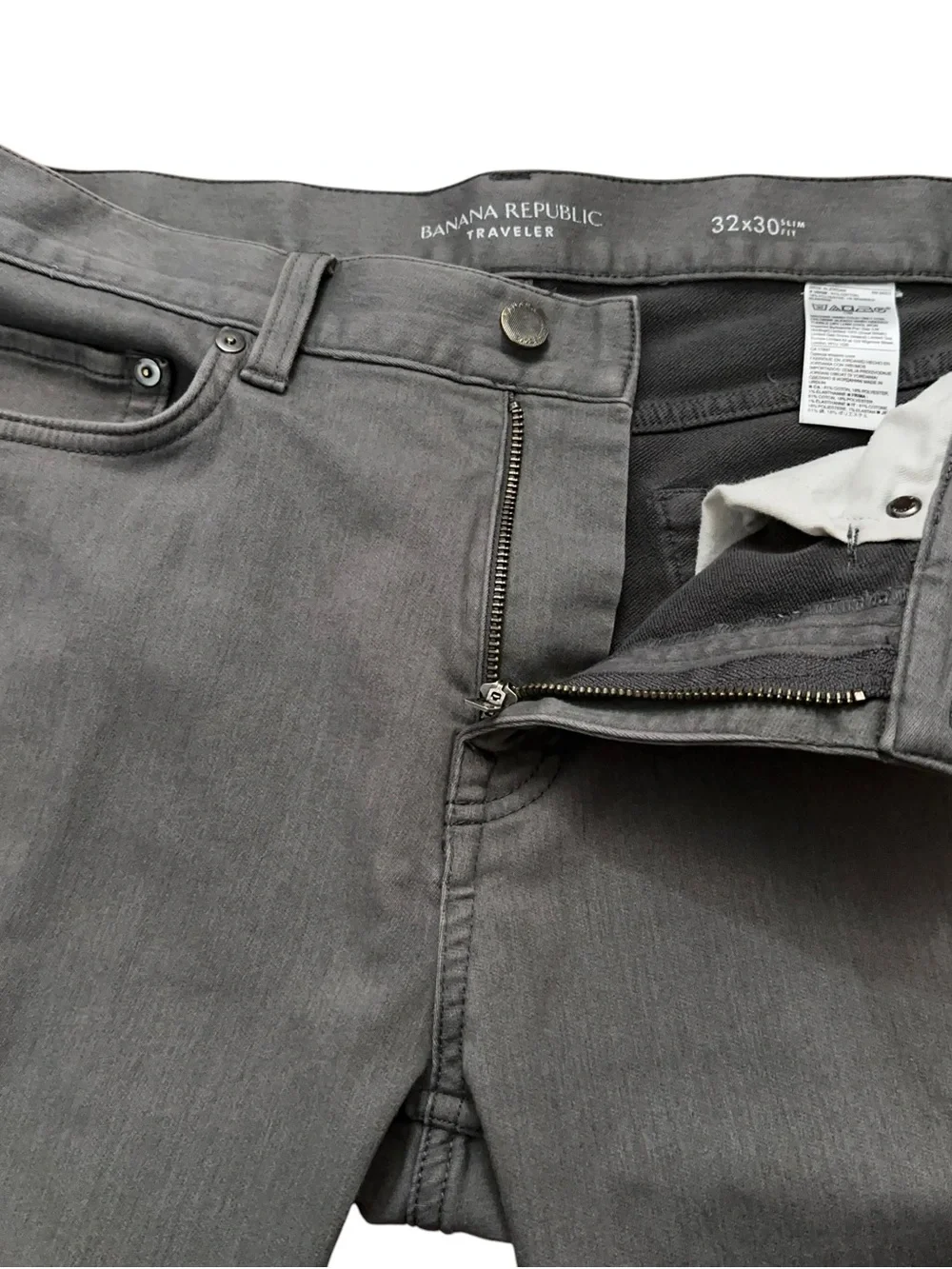 Banana Republic Traveler Jeans Mens Size 32x30 Slim Fit Stretch 5-Pockets Gray